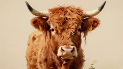 Highland Calf Gazing Directly with Fluffy Fur - Animal - AI generated image