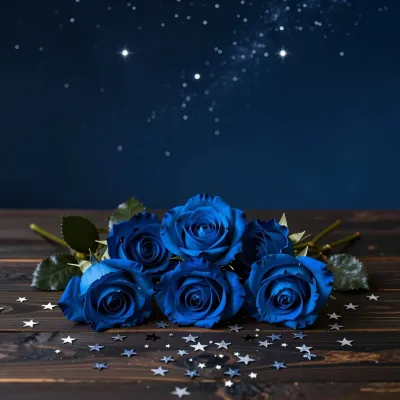 Midnight Blue Roses in Starry Night - Flowers - AI generated image