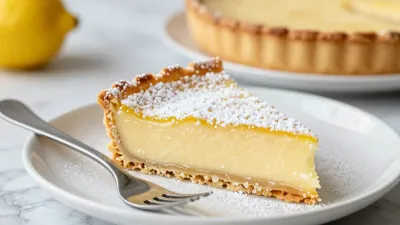 Lemon Tart Slice with Crumbly Crust - Food - AI generated image