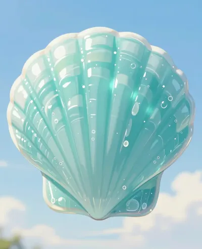 Translucent Blue Glass Seashell Floating in Sky - Seashell - AI generated image