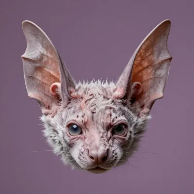 Albino Bat with Large Ears and Deep Blue Eyes - Wildlife - AI generated image