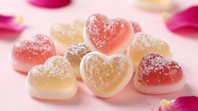 Heart-Shaped Jelly Candies Glistening with Sugar - Food - AI generated image