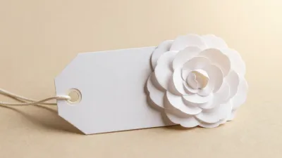 White Camellia Bloom on Gift Tag - Flowers - AI generated image