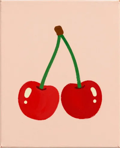 Glossy Cherries with Green Stem - Food - AI generated image