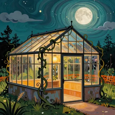 Glowing Greenhouse Under Moonlight - Architecture - AI generated image