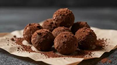 Chocolate Truffles Piled on Parchment Paper - Food - AI generated image