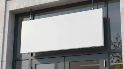 Blank White Sign Hanging Modern Doorway - Architecture - AI generated image