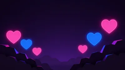 Neon Hearts Hovering Over Paper Cutout Clouds - Backgrounds - AI generated image
