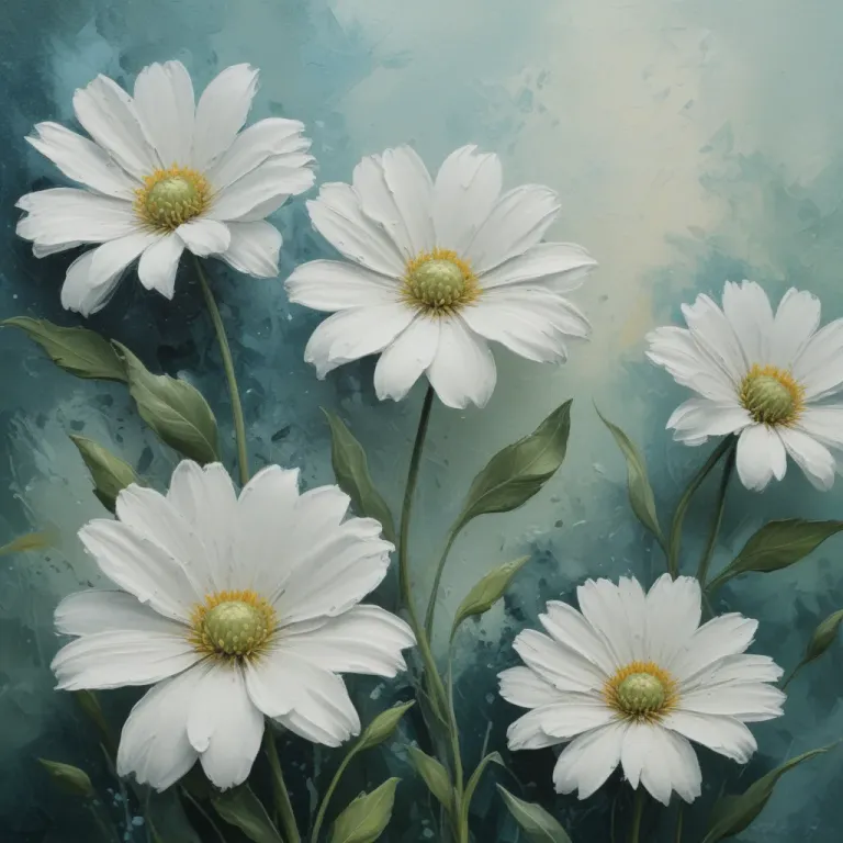 White Daisies with Textured Background - Flowers - AI generated image
