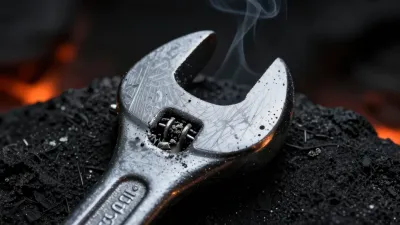 Etched Wrench Amidst Ash and Fire - Still Life - AI generated image