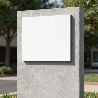 Concrete Monolith Sign with White Panel - Signage - AI generated image