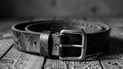 Cracked Leather Belt with Metal Buckle - Fashion - AI generated image