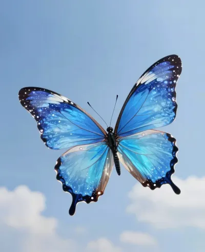 Aqua-Crystal Butterfly Gleaming in Serene Sky - Butterfly - AI generated image