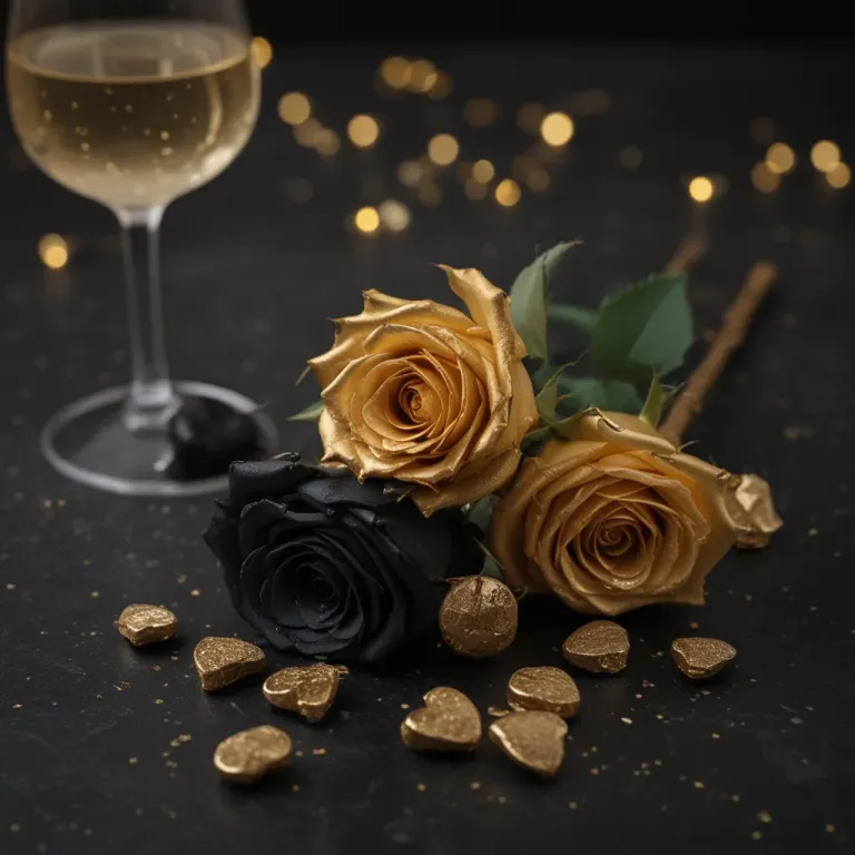 Golden Roses and Champagne Celebration - Flowers - AI generated image