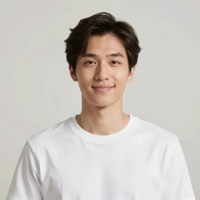 Smiling Young Man in White T-shirt - Portrait - AI generated image