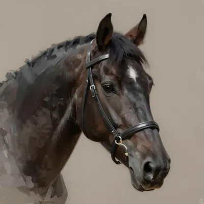 Black Stallion with Bridle in Soft Light - Animal - AI generated image