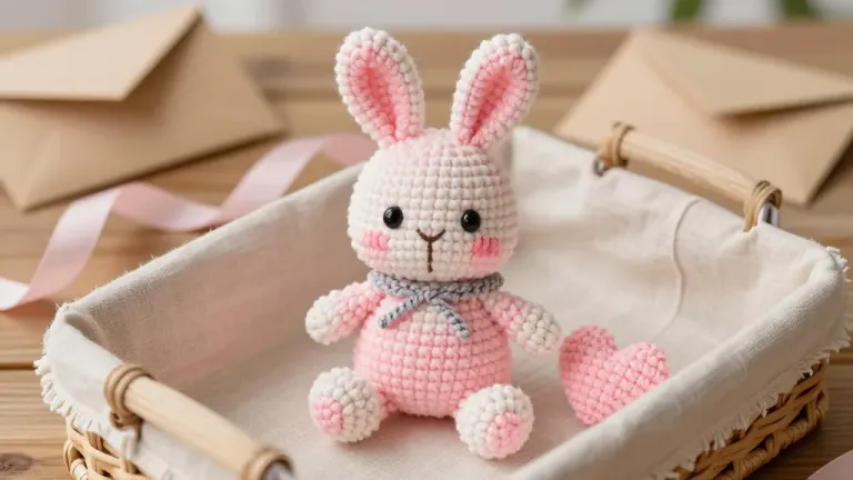 Crochet Bunny Plush in Basket - Crafts - AI generated image