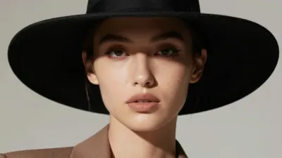Person Wearing Wide-Brimmed Black Hat in Soft Light - Fashion - AI generated image
