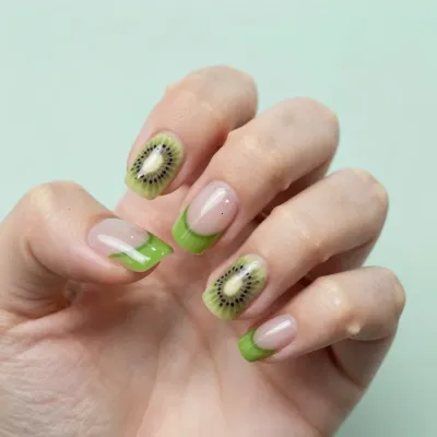 Kiwi Nail Art with Glossy Finish - Beauty - AI generated image