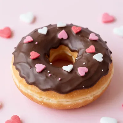 Chocolate Ganache-Dipped Donut with Heart Sprinkles - Food - AI generated image