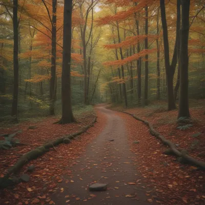 Autumn Forest Path Winding Through Foliage - Nature - AI generated image