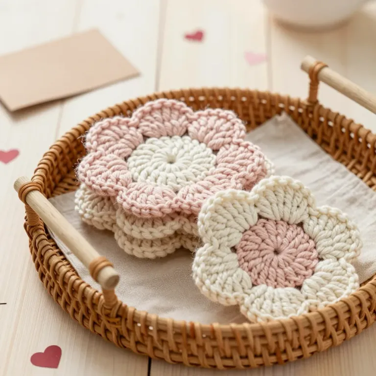Crochet Flower Coasters in Woven Basket - Crafts - AI generated image