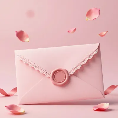 Pink Envelope with Lace and Wax Seal - Stationery - AI generated image