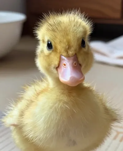 Yellow Duckling with Pink Beak Booping - Animal - AI generated image