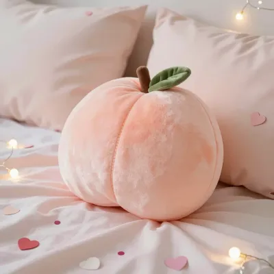 Peach-Shaped Plush Pillow Softly Lit - Furniture - AI generated image