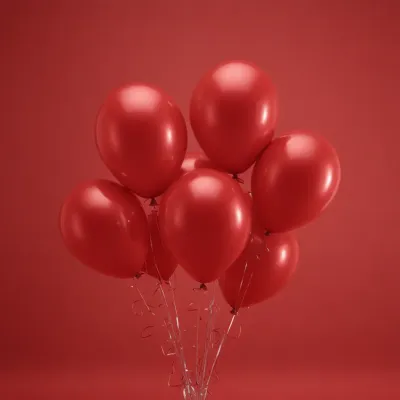 Glossy Red Balloons Clustered with Silver Ribbons - Event - AI generated image
