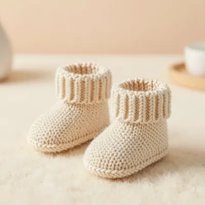 Hand-Knitted Baby Booties Softly Lit - Fashion - AI generated image