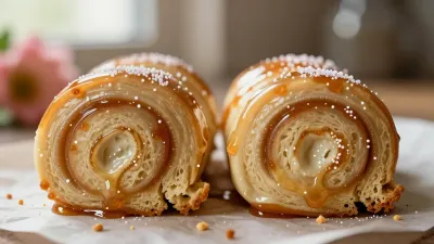 Honey-Glazed Rolls Sliced with Golden Interior - Food - AI generated image