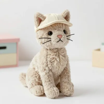Plush Cat Wearing Cap in Soft Lighting - Plush Toys - AI generated image