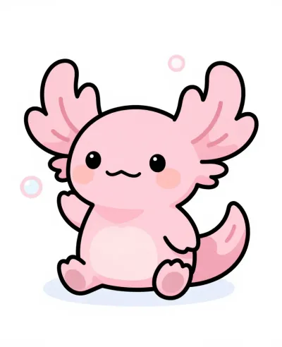 Pink Axolotl with Large Eyes and Delicate Fins - Animal - AI generated image
