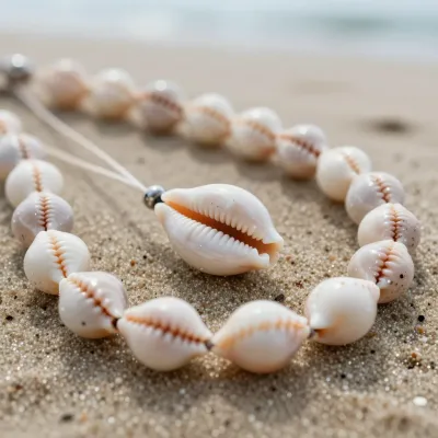 Cowrie Shell Necklace on Sandy Beach - Jewelry - AI generated image