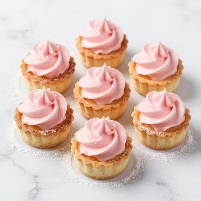 Mini Tarts with Pink Frosting on Marble - Bakery - AI generated image