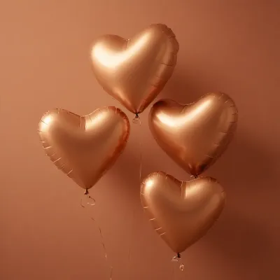 Burnt-Orange Heart Balloons Gleaming in Soft Light - Celebration - AI generated image