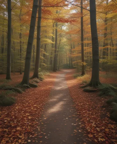 Autumn Forest Path Dappled Light - Nature - AI generated image
