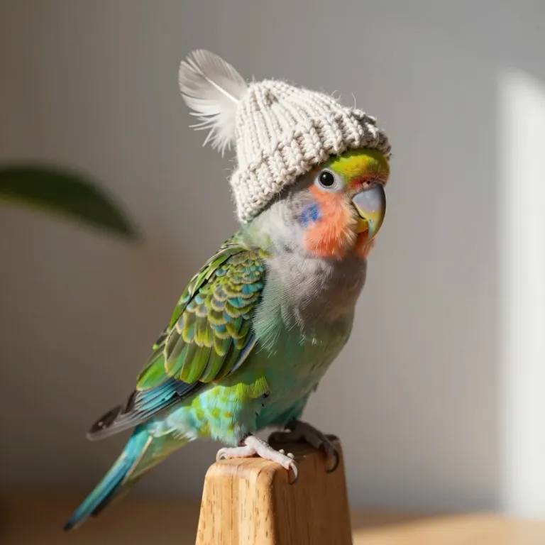 Parrot in Knit Beanie Close-Up - Birds - AI generated image