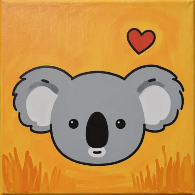 Koala with Heart on Yellow Canvas - Wildlife - AI generated image