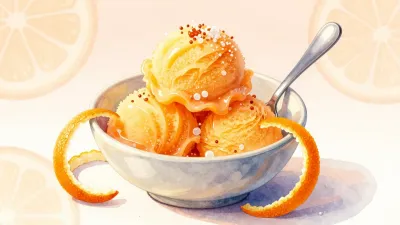 Citrus Sorbet in Scalloped Bowl with Orange Slices - Food - AI generated image