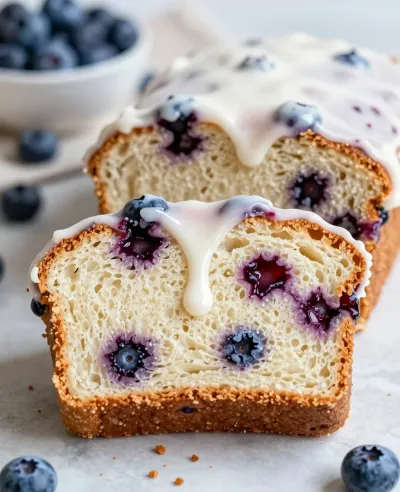 Sliced Blueberry-Iced Loaf Cake - Food - AI generated image