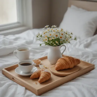 Breakfast Tray with Coffee and Croissants - Breakfast - AI generated image