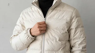 Cream Puffer Jacket Zippered Up - Fashion - AI generated image