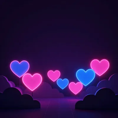 Neon Hearts Glowing in Cyberpunk Setting - Background - AI generated image