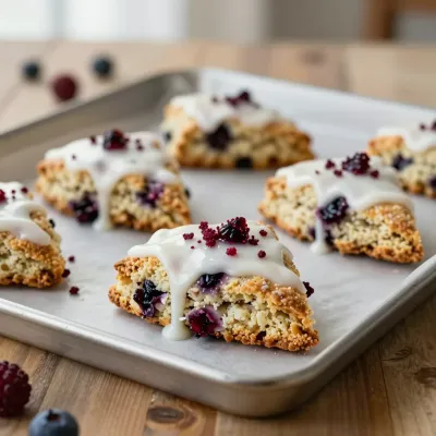 Berry Scone Wedges with Icing and Berries - Bakery - AI generated image