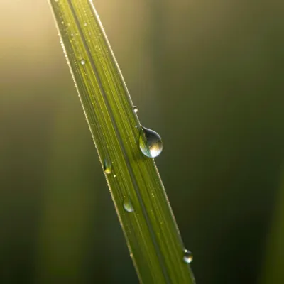 Dewdrop on Grass Blade Golden Light - Nature - AI generated image