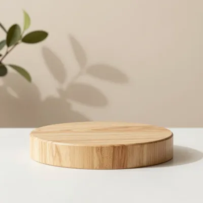 Round Wooden Platter with Botanical Shadows - Furniture - AI generated image