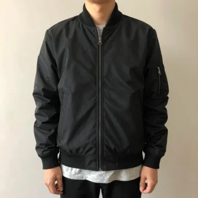 Black Bomber Jacket Frontal View - Fashion - AI generated image