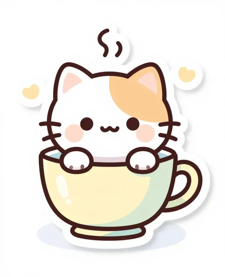 Kitten Peeking Out of Teacup with Steam - Animals - AI generated image